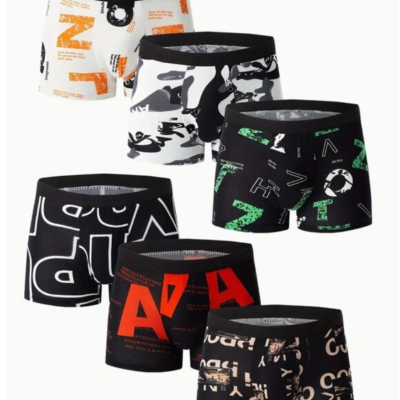 6pc Modern Art Letter Print ComfortFit Boxer Briefs Medium - Picture 2 of 9